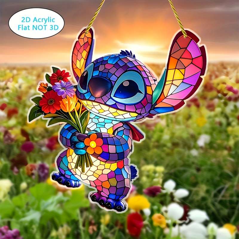 1pc 2D Flat  Decorative signs and plaques  Stitch holding flowers pendant acrylic stained glass
