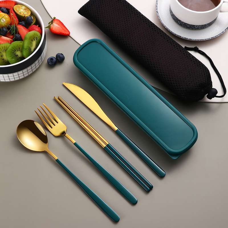 4pcs Stainless Steel Cutlery Set with Glossy and Thickened Round Handle Dinner Knife Chopstick