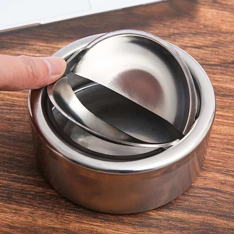 1pc Stainless Steel Windproof Ashtray with Lid Portable Round Design for Home and Outdoor Use