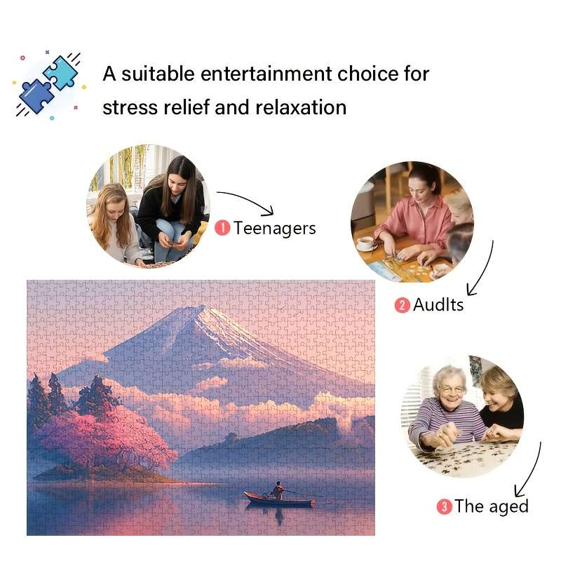 1000pcs Challenging Jigsaw Puzzle for Adults Mountain Lake Scene with Cherry Blosso