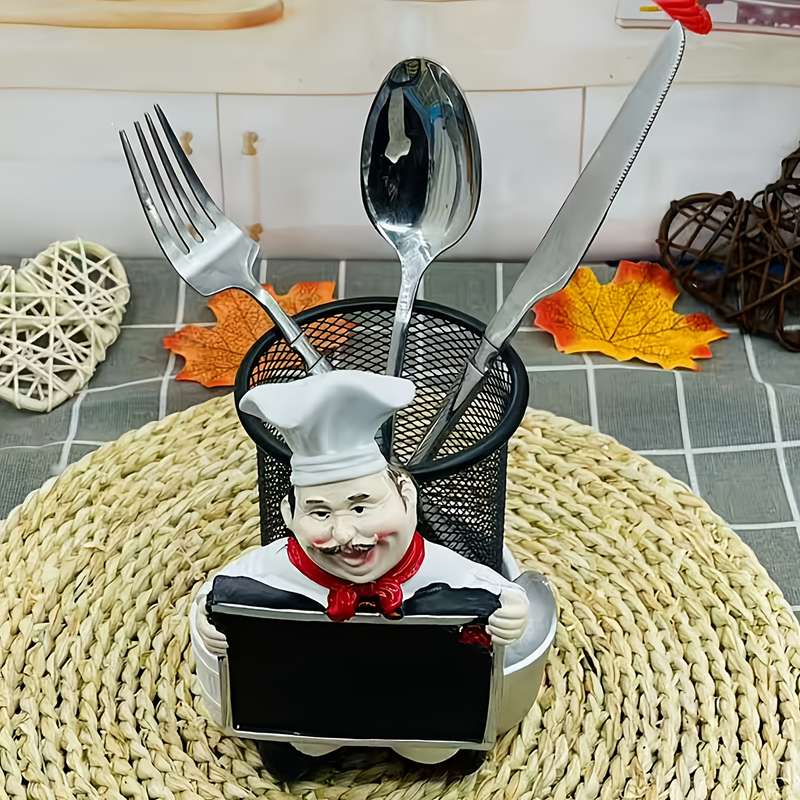 1pc Cartoon Chef with Spoon and Fork Stand Stainless Steel Polished Finish Ideal for Organi