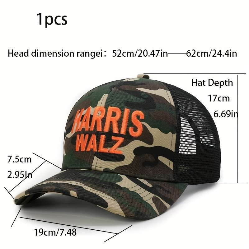 1pc Embroidered Camouflage Cap with Mesh Back Adjustable Snap for Sports Knit Cotton Blend Fa