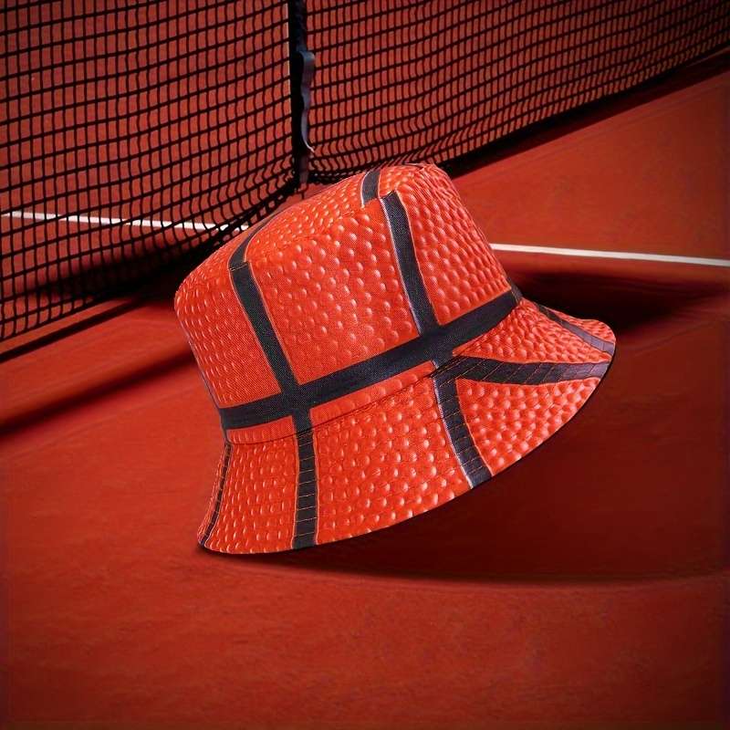 1pc Trendy Basketball-Themed Foldable Bucket Hat Sporty Sun-Protective Stylish for Outdoor Ac