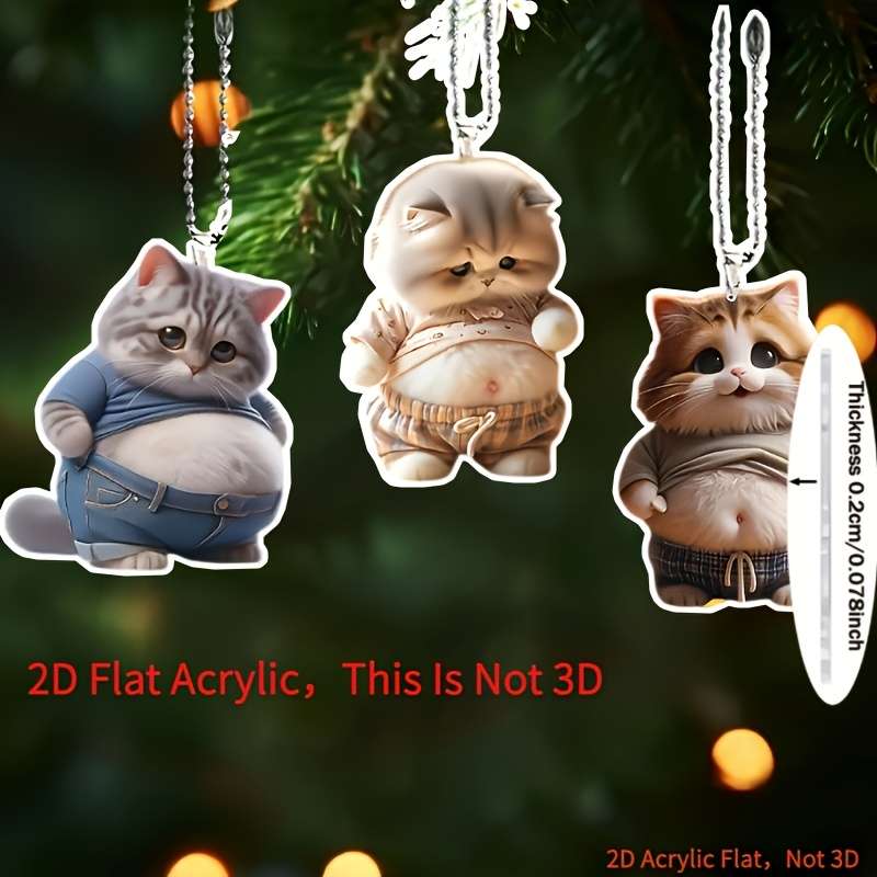1pc 2D Flat   Printing 3 acrylic cat ornaments acrylic fat cat pendant car hanging orname