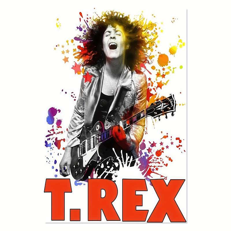 1pc 2D Flat One Piece of Unframed Canvas Artwork Featuring a T-Rex Rock Band Inspired by Marc Bol