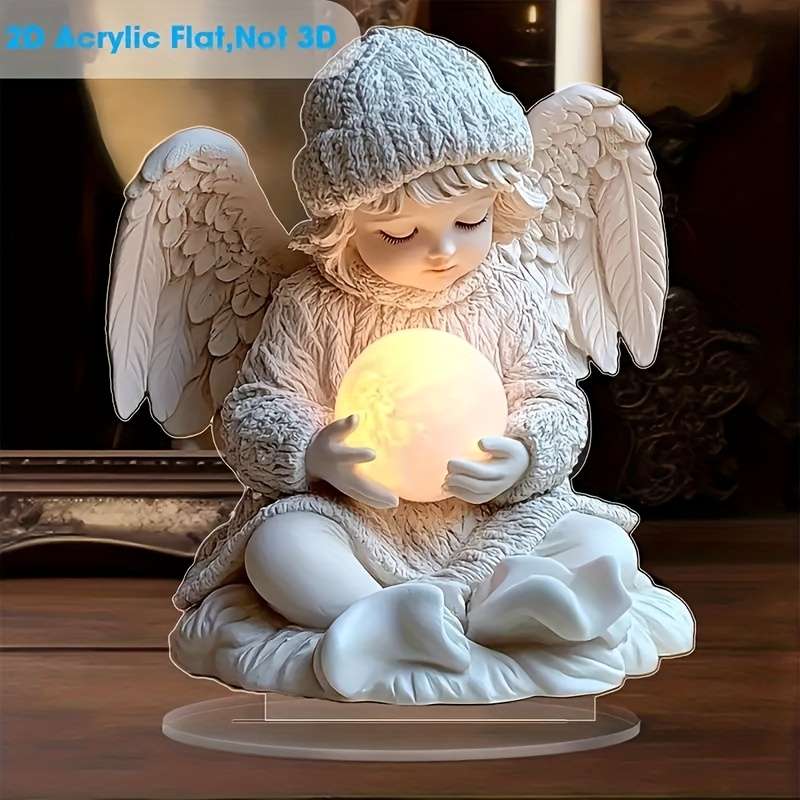 1pc 2D Flat  Glowing  Acrylic Angel Figurine with Illuminated Orb Perfect Desk Living Room De