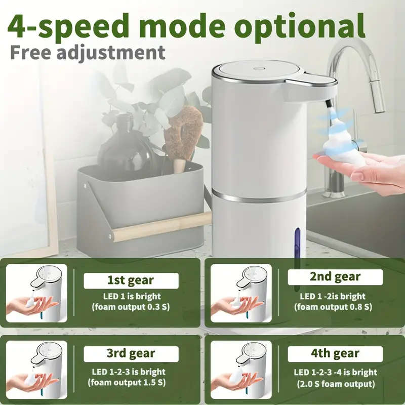 1pc Touchless Automatic Foaming Soap Dispenser 4 Adjustable Levels Rechargeable 13.5oz Hand Soap Dis