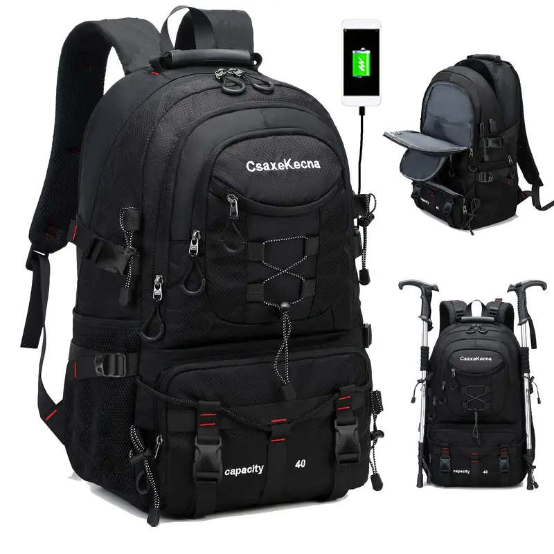 1pc Outdoor Adventure Backpack Durable Polyester USB Charging Port Fits 17-inch Laptop Perfect for H
