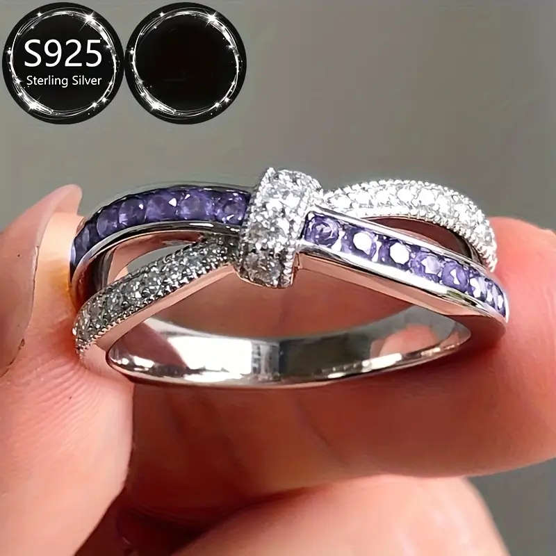 Elegant 925 Silver Ring with Sparkling Purple Cubic Zirconia