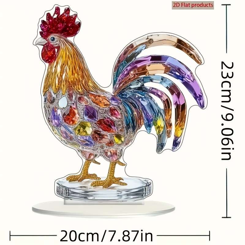 1pc 2D Flat   Elegant Multicolor Crystal Rooster Desk Decoration Vibrant Acrylic Chicken O
