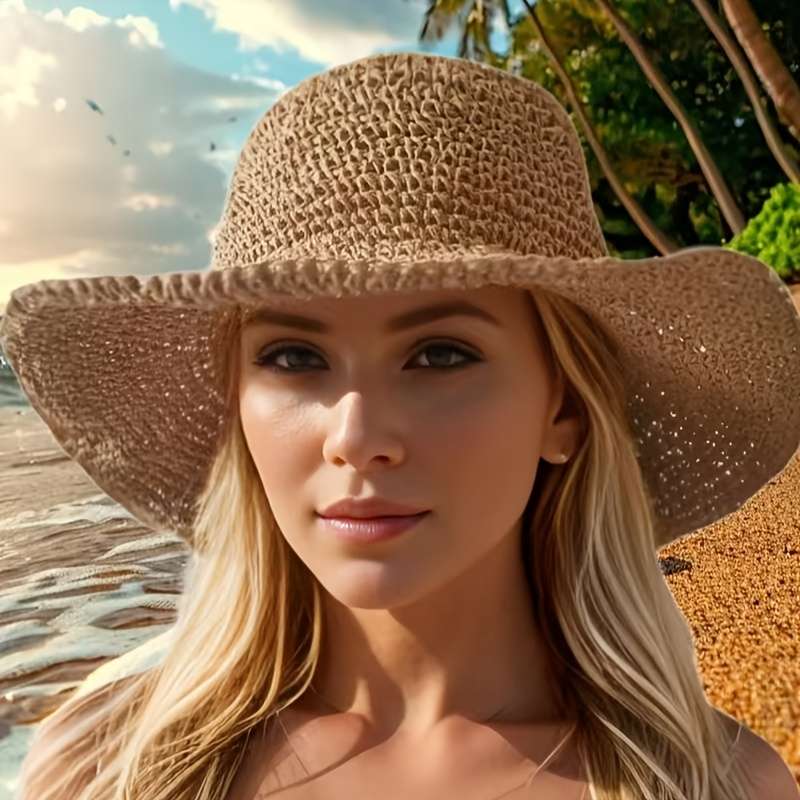 1pc Lightweight Wide Brim Straw Sun Hat for Outdoor Hiking Camping Fishing Breathable Non-Ela