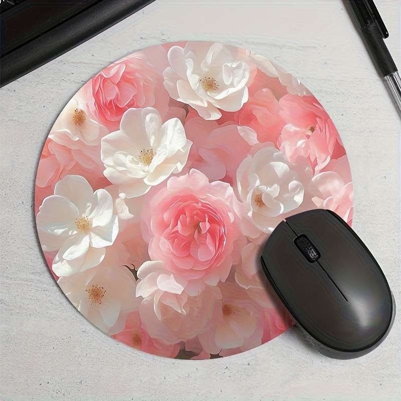 1pc Random Placement Print Lily Pattern Round Portable Mouse Pad Computer Office Desk Mat