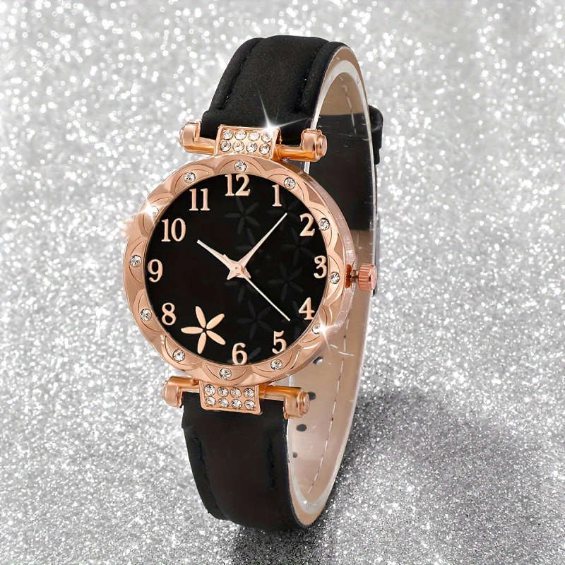 6pcs set Beautifully Designed Printed Rhinestone Quartz Watches with Digital Dial And Bracelets