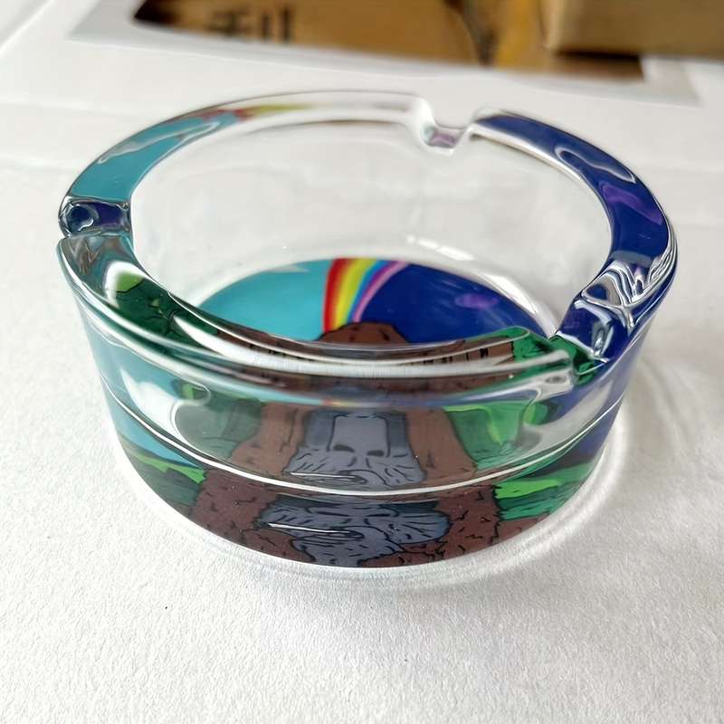 1pc Cartoon Monkey Glass Ashtray Round Decorative No Electricity Needed Ideal for Home Of