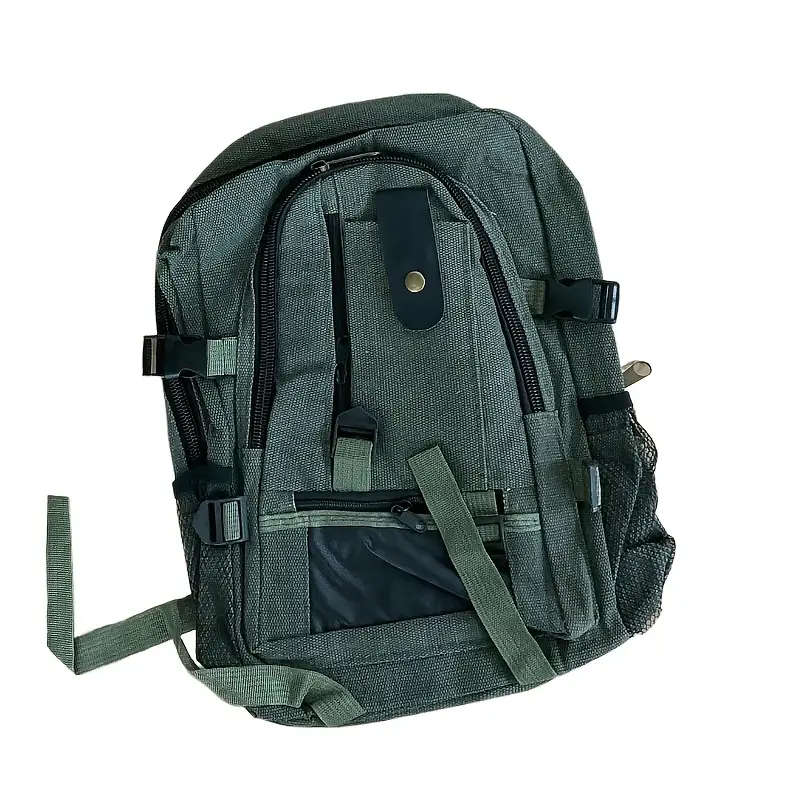1pc Sports Style Canvas Backpack Lightweight Adjustable Strap Zipper Closure Polyester Lined Hand Wa