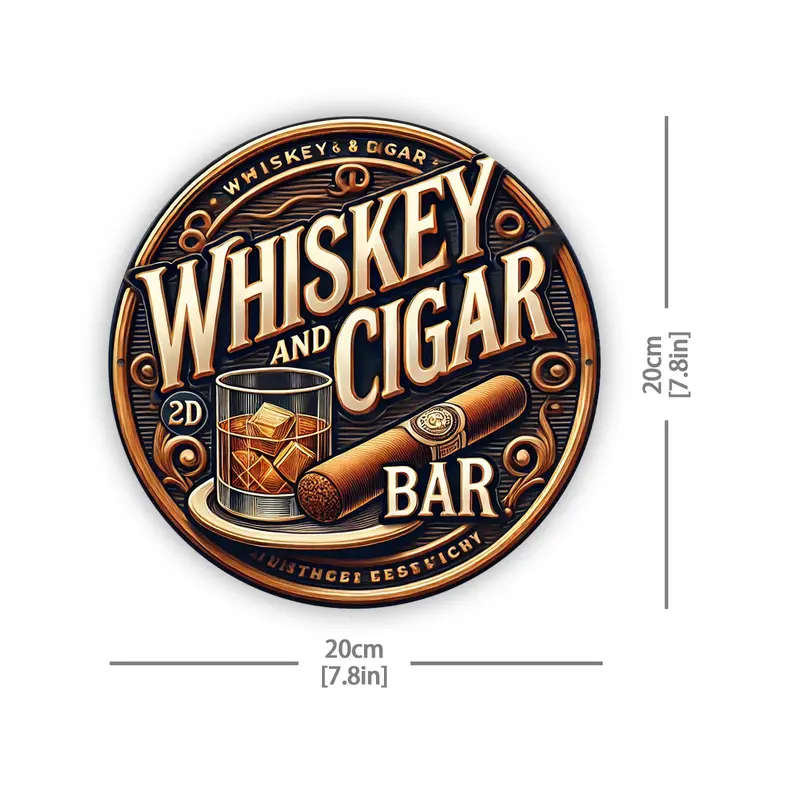 1pc Vintage Whiskey Cigar Metal Wall Art 20.32X20.32cm Aluminum Sign for Bar Man Cave and Home Decor