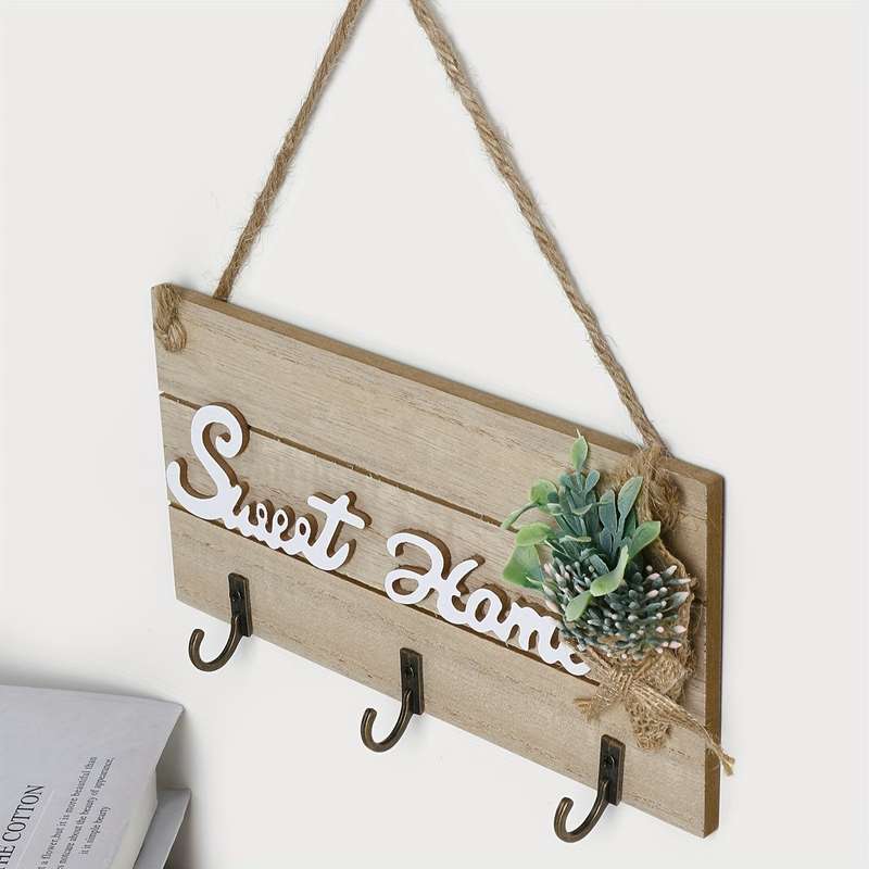 Rustic Wooden "Sweet Home" Wall Hanging with Succulent Contemporary Style Easy Install Garage Stor