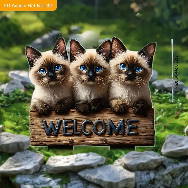 1pc 2D Flat  3 Cute Kitten Garden Sign  Acrylic Flat Animal Series Outdoor Decor for Lawn G