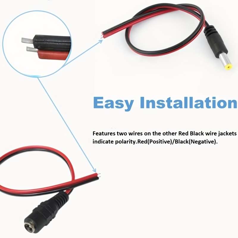 5 Pairs DC Power Male-Female Cables 12V Plug DC Adapter with ABS Resin 5.5x2.1mm Ideal for C