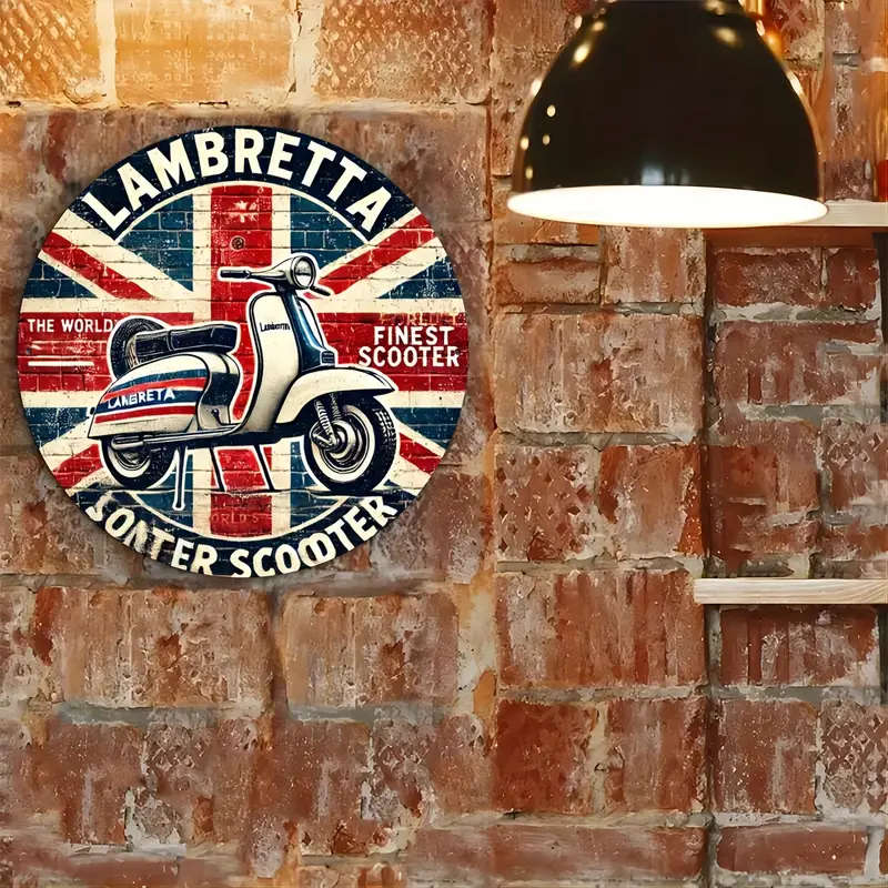 1pc Vintage British Lambretta Scooter Aluminum Plate Sign Classic Motorcycle Art for Outdoor Indoor