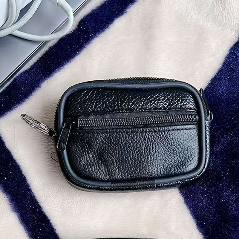 1pc Mini Men'S Elegant Black Leather Fanny Pack with Coin Purse Card Holder Portable Multi
