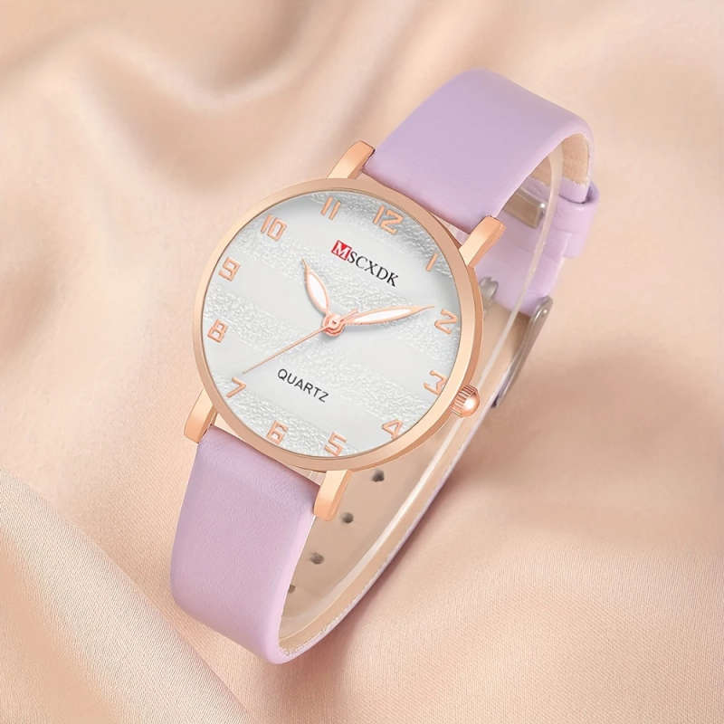 2pcs Set Elegant Pair Chic Women's Quartz Watch Fashion Glasses Set Fashionable Faux Leather Strap Z