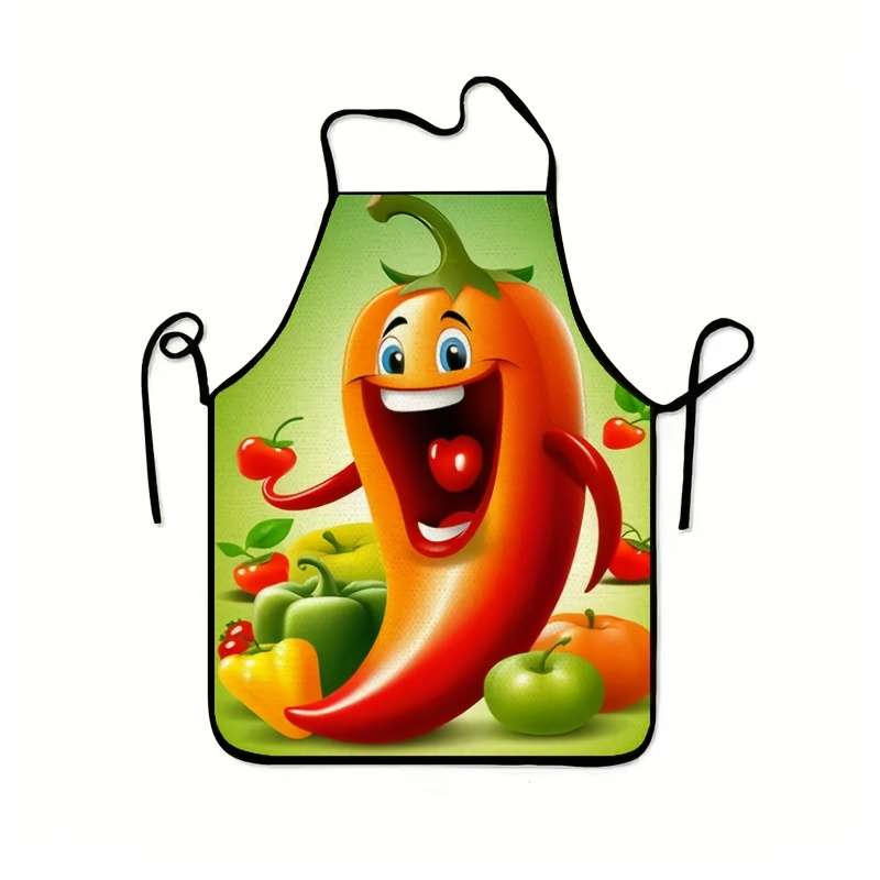 1pc Cute Chili Pepper Print Apron Durable Polyester Fabric Unisex Kitchen Apron for BBQ Baki