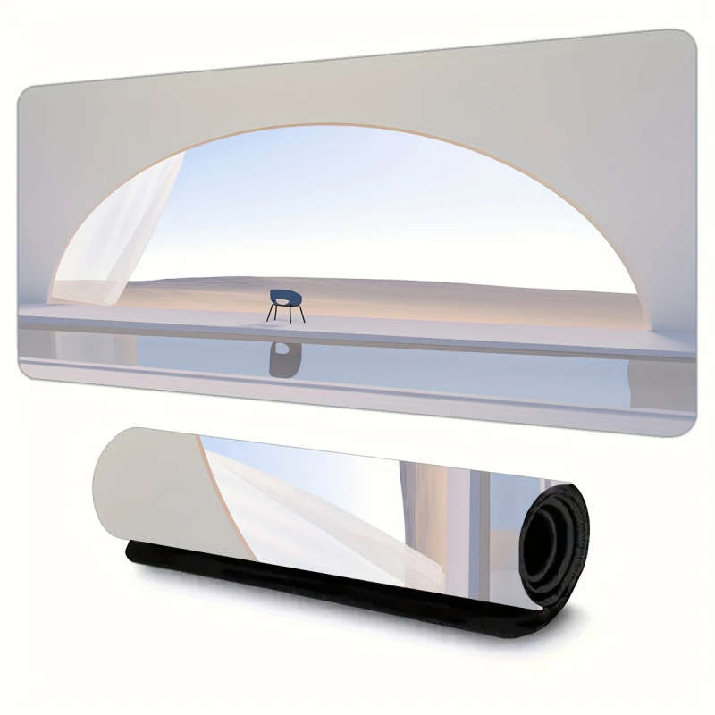 1pc 40x90cm Gaming Mouse Pad with White-Toned Arch Desert Design Non-Slip Durable Rubber Base
