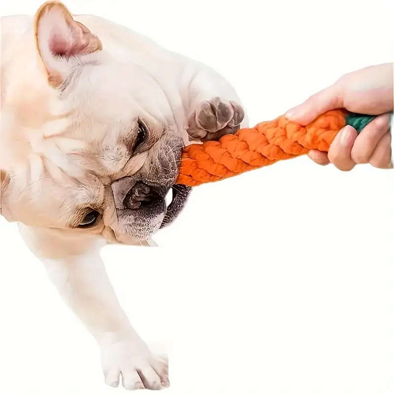 1pcs Durable Dog Chew Toy Carrot Design Braided Fabric Rope for Teeth Grinding and Interactive Play
