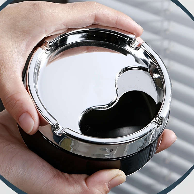 1pc Modern Stainless Steel Ashtray with Rotating Lid Smokeless Odorless Ideal for Home Office Desk