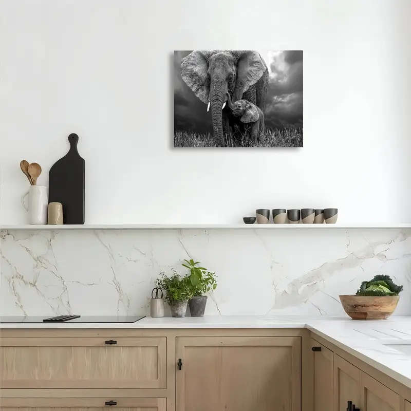 1pc Wooden Framed Canvas Painting Black and white animal art African elephant Wall Art Prints for Li