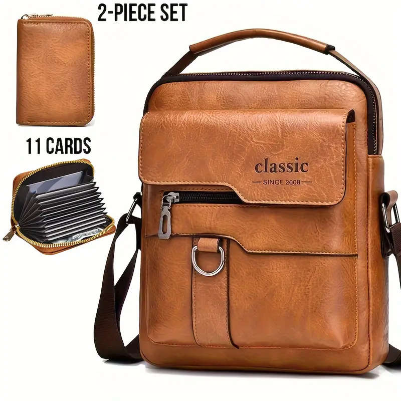 Men'S Vintage Faux Leather Crossbody Bag Faux Leather Shoulder Satchel Casual Business Briefcase Lar