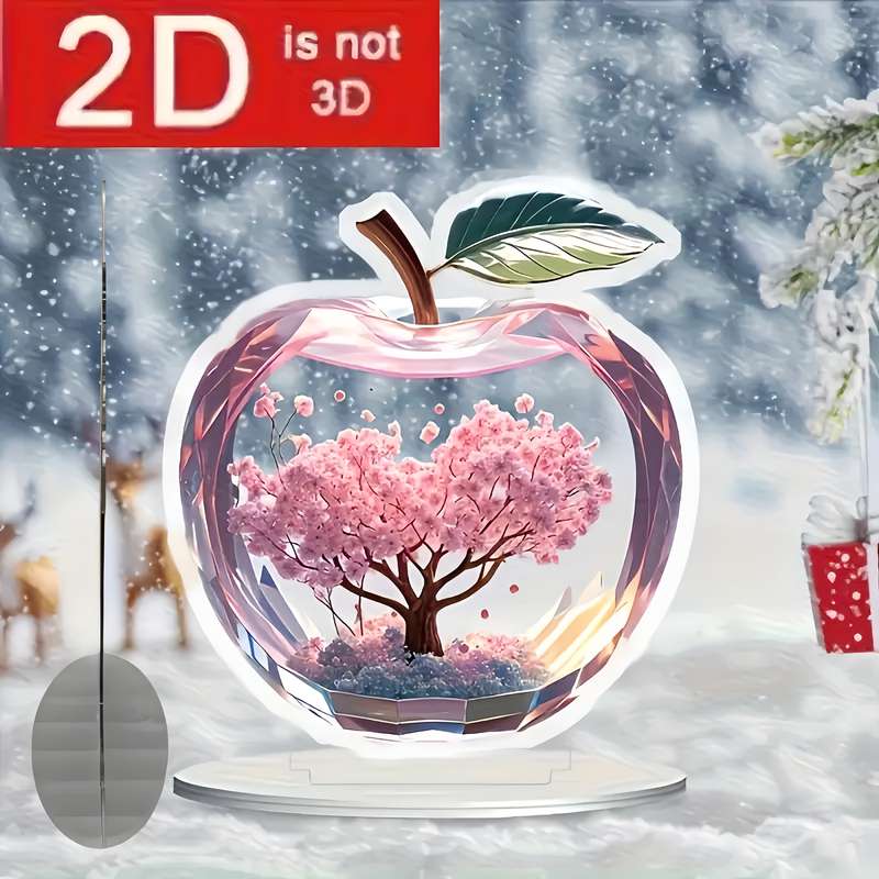 1pc 2D Flat  Acrylic Apple Decor with Cherry Blossom Design Vibrant Pink Flower Tree in Acrylic Do