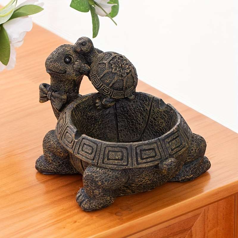 1pc Vintage Turtle Ashtray with Father and Son Design Resin Crafted Irregular Shaped Decorative