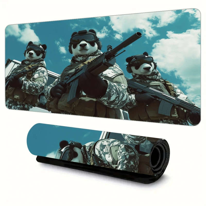 1pc 30x80cm Panda Warrior Military-Themed Gaming Mouse Pad Stylish Durable Rubber Desk Accessory