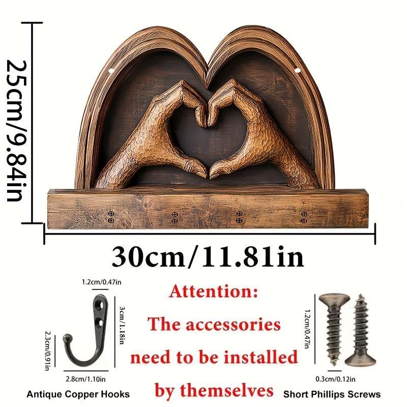 1pc Gorgeous heart-shaped hands simple colorful wooden and home key hanger with four metal hooks