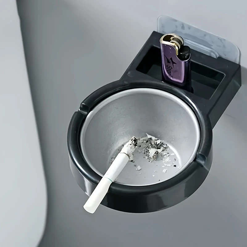 1pc Wall-Mounted No-Drill Bathroom Ashtray Contemporary Circular Plastic Design Space-Saving