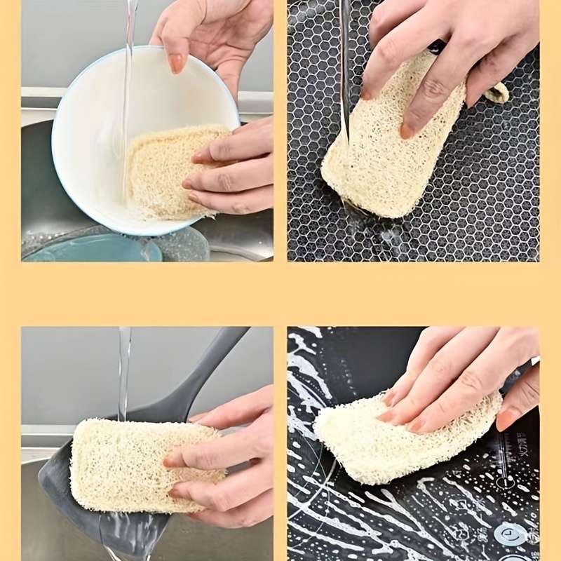 5pcs Natural Hemp Loofah Scrubbing Pads Non-Scratch Oil-Resistant Lightweight Durable Rec