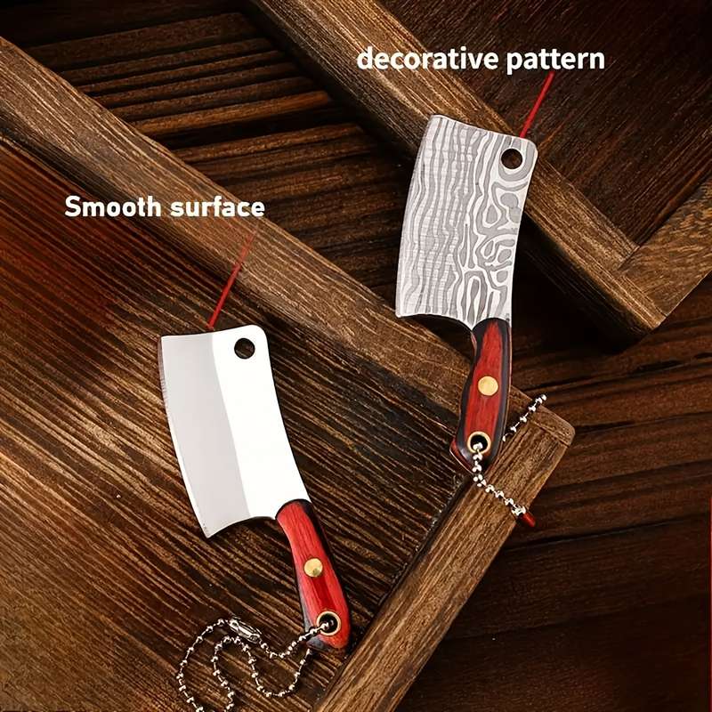 1pc Compact Stainless Steel Mini Knife with Wooden Handle Key Ring Lightweight P