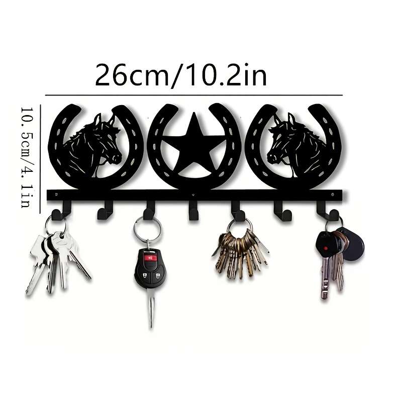 1pc Western Horse and Horseshoe Over-the-Door Key RackMetal Key Holder with Hooks for Jackets Ke