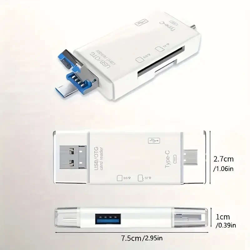6-in-1 High-Speed Card Reader OTG Converter USB Type-C TF/SD Camera Adapter Plug Play Portable Desig