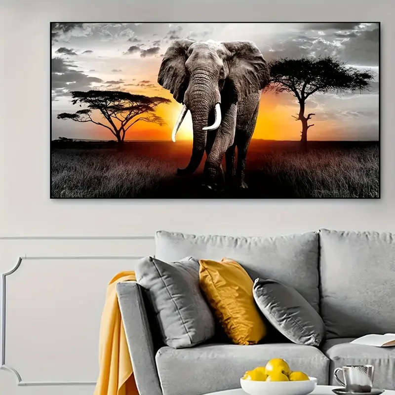1pc 5D Diamond Art Painting Kit Sunrise Elephant Large Acrylic Full Drill Rhinestone Embroidery DIY