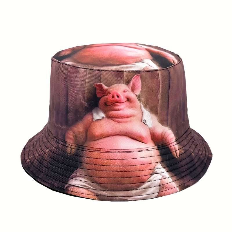 1pc A Quirky Pig-Patterned Lightweight Fisherman'S Hat for Men And Women Perfect for Outdoor Stree