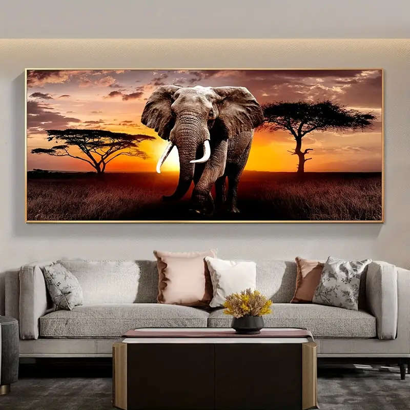 1pc Modern Abstract Sunset Elephant Canvas Wall Art 59.99x119.99cm Frameless Large Poster for Living
