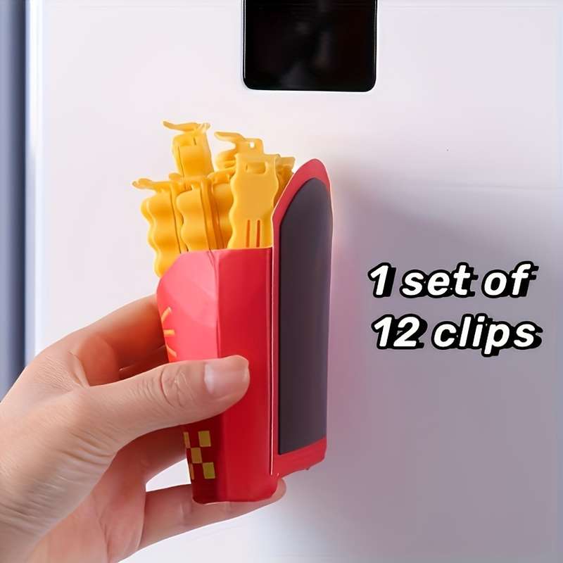12-Pack Acrylic French Fry Shaped Bag Clips Magnetic Food Bag Sealers for Freshness Kitchen A