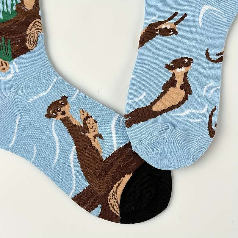 1 Pair Light Blue Otter  One Size Socks
