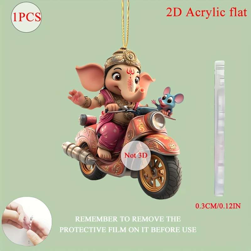 1pc 2D Flat  Acrylic Pendant Charming Ganesha Mouse Motorcycle Ornament Ideal for Car Interiors