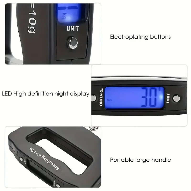 1pc Portable Luggage Scale 110lbs/50kg Capacity Handheld with Backlit LCD Battery Powered Batteries