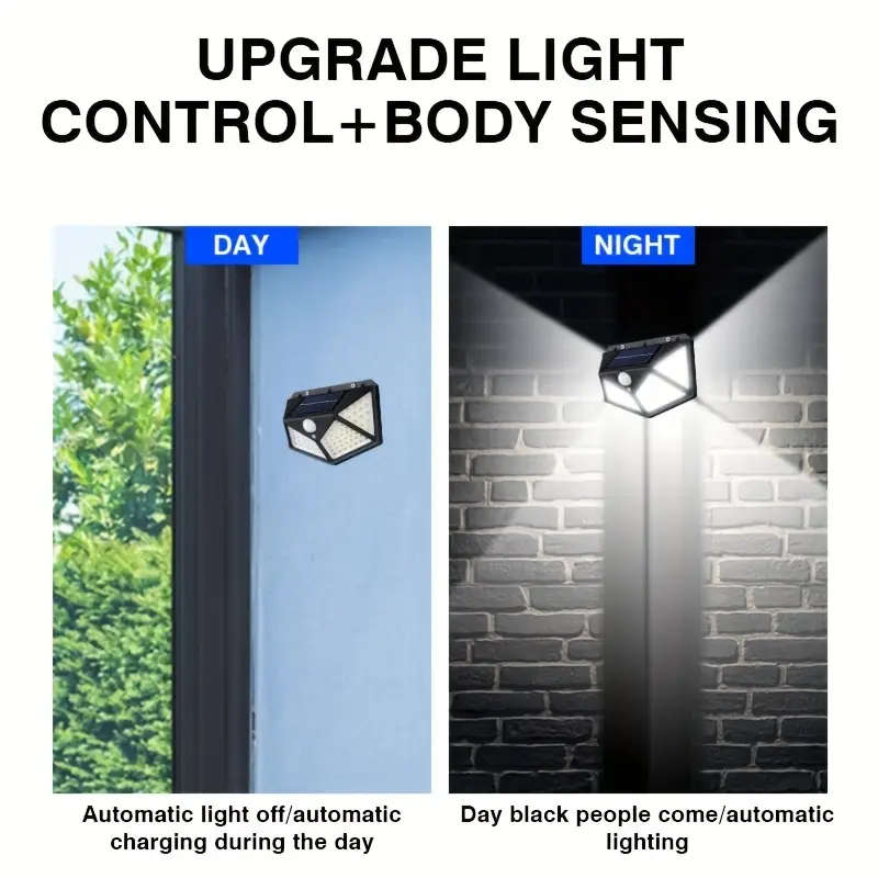 New 100LED wall sensor light, intelligent light sensor, solar charging, brightness automatic adjustm