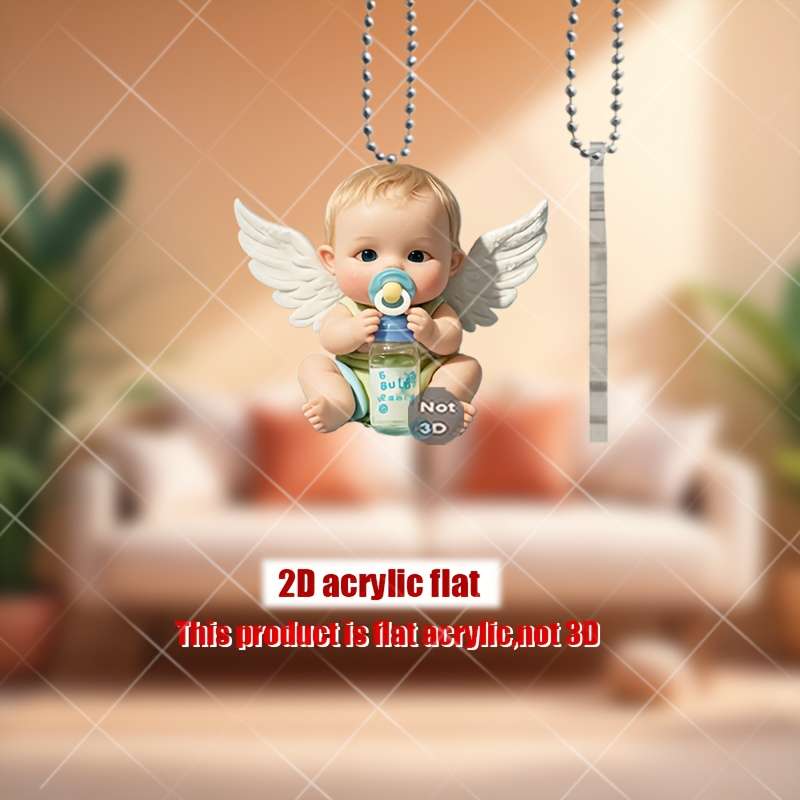 1pc 2D Flat   Angel Youngsters Acrylic Pendant Cute Car Mirror Charm Keychain 5.08cm Flat De